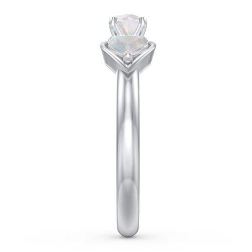 1/4 ct. Round Gemstone Engagement Ring with Heart Stones – Sterling Silver with Opal