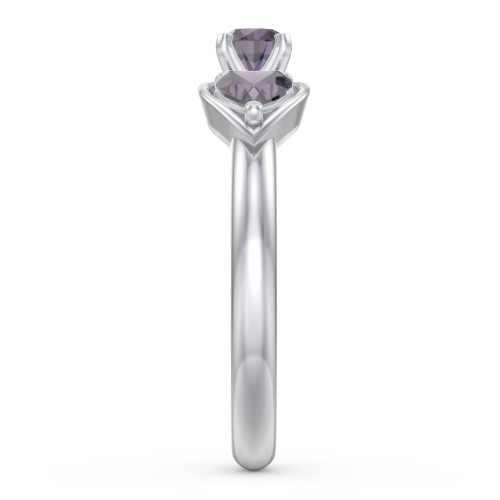1/4 ct. Round Gemstone Engagement Ring with Heart Stones – Sterling Silver with Alexandrite