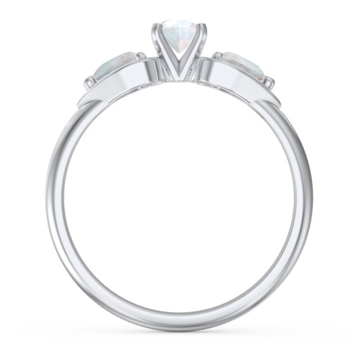 1/4 ct. Round Gemstone Engagement Ring with Heart Stones – Sterling Silver with Opal