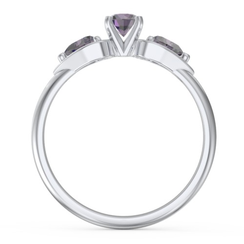 1/4 ct. Round Gemstone Engagement Ring with Heart Stones – Sterling Silver with Alexandrite