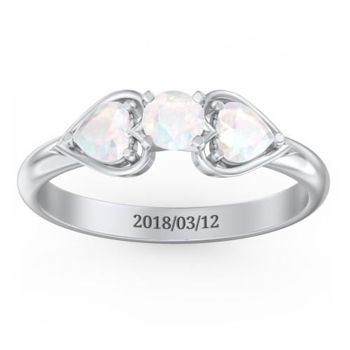 1/4 ct. Round Gemstone Engagement Ring with Heart Stones – Sterling Silver with Opal