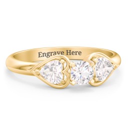 1/4 ct. Round Gemstone Engagement Ring with Heart Stones in 10K Solid Yellow Gold with White Sapphire and Cubic Zirconia
