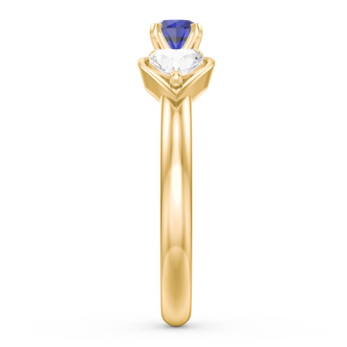 1/4 ct. Round Gemstone Engagement Ring with Heart Stones – 10K Yellow Gold with Blue Sapphire and Cubic Zirconia