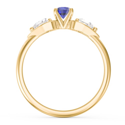 1/4 ct. Round Gemstone Engagement Ring with Heart Stones – 10K Yellow Gold with Blue Sapphire and Cubic Zirconia