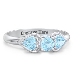 1/4 ct. Round Gemstone Peek-A-Boo Engagement Ring with Heart Stones in 925 Sterling Silver with Blue Topaz