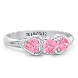 1/4 ct. Round Gemstone Peek-A-Boo Engagement Ring with Heart Stones in 925 Sterling Silver with Pink Tourmaline