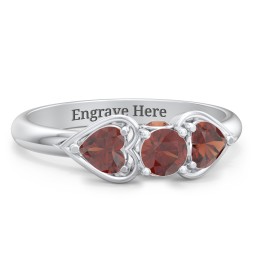 1/4 ct. Round Gemstone Peek-A-Boo Engagement Ring with Heart Stones in 925 Sterling Silver with Garnet