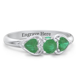 1/4 ct. Round Gemstone Peek-A-Boo Engagement Ring with Heart Stones in 925 Sterling Silver with Emerald