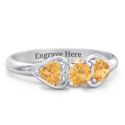 1/4 ct. Round Gemstone Peek-A-Boo Engagement Ring with Heart Stones in 925 Sterling Silver with Citrine