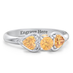 1/4 ct. Round Gemstone Peek-A-Boo Engagement Ring with Heart Stones in 925 Sterling Silver with Citrine