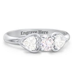 1/4 ct. Round Gemstone Peek-A-Boo Engagement Ring with Heart Stones in 925 Sterling Silver with White Sapphire and Cubic Zirconia