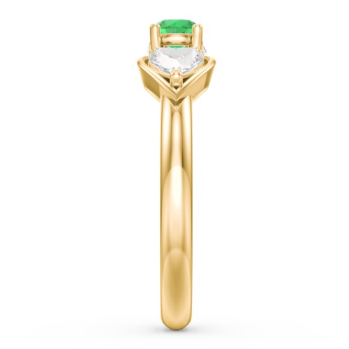 1/4 ct. Round Gemstone Peek-A-Boo Engagement Ring with Heart Stones – 10K Yellow Gold with Emerald and Cubic Zirconia