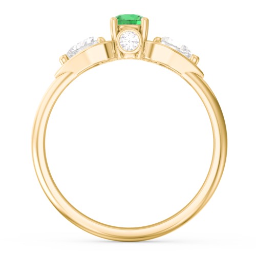 1/4 ct. Round Gemstone Peek-A-Boo Engagement Ring with Heart Stones – 10K Yellow Gold with Emerald and Cubic Zirconia
