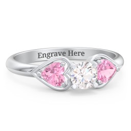1/3 ct. Round Gemstone Engagement Ring with Heart Stones