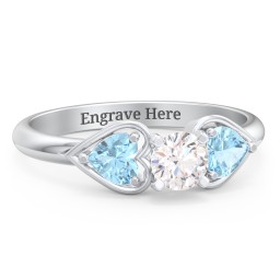 1/3 ct. Round Gemstone Engagement Ring with Heart Stones in 925 Sterling Silver with White Premium Zirconia and Blue Topaz