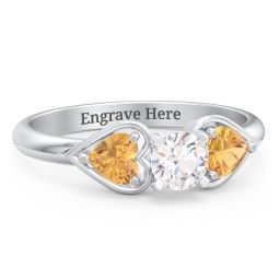1/3 ct. Round Gemstone Engagement Ring with Heart Stones in 925 Sterling Silver with White Premium Zirconia and Citrine