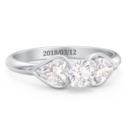 1/3 ct. Round Gemstone Engagement Ring with Heart Stones in 925 Sterling Silver with White Premium Zirconia and Cubic Zirconia
