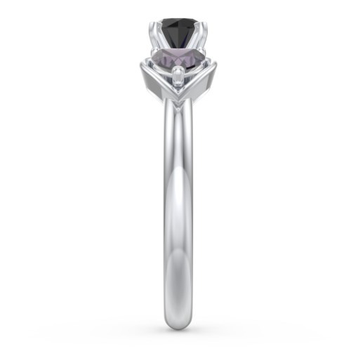 1/3 ct. Round Gemstone Engagement Ring with Heart Stones – Sterling Silver with Black Premium Zirconia and Alexandrite