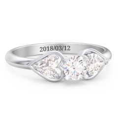 1/3 ct. Round Gemstone Engagement Ring with Heart Stones – 10K White Gold with White Premium Zirconia and Cubic Zirconia