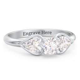 1/3 ct. Round Gemstone Engagement Ring with Heart Stones in 10K Solid White Gold with White Premium Zirconia and Cubic Zirconia