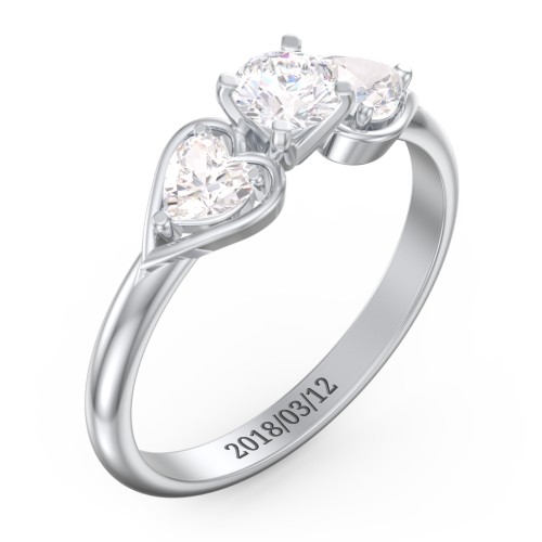 1/3 ct. Round Gemstone Engagement Ring with Heart Stones – 10K White Gold with White Premium Zirconia and Cubic Zirconia
