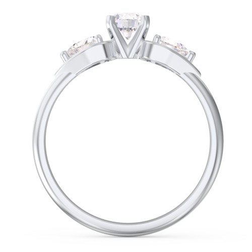 1/3 ct. Round Gemstone Engagement Ring with Heart Stones – 10K White Gold with White Premium Zirconia and Cubic Zirconia