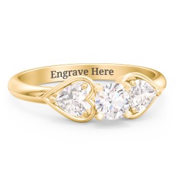 1/3 ct. Round Gemstone Engagement Ring with Heart Stones in 10K Solid Yellow Gold with White Premium Zirconia and Cubic Zirconia