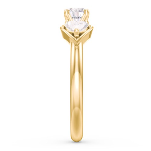 1/3 ct. Round Gemstone Engagement Ring with Heart Stones – 10K Yellow Gold with White Premium Zirconia and Cubic Zirconia