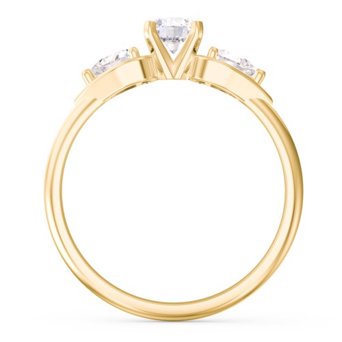 1/3 ct. Round Gemstone Engagement Ring with Heart Stones – 10K Yellow Gold with White Premium Zirconia and Cubic Zirconia