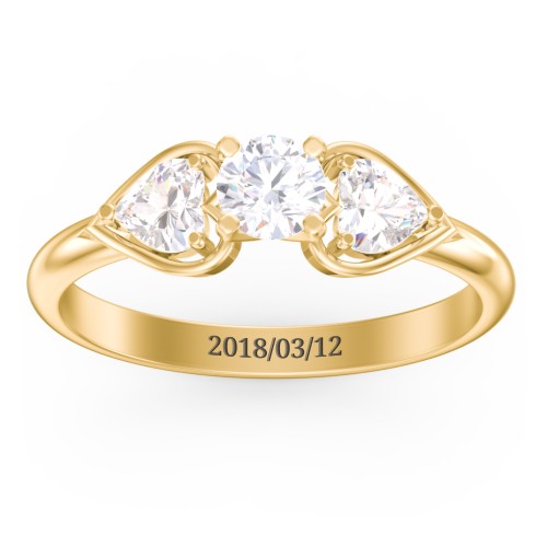 1/3 ct. Round Gemstone Engagement Ring with Heart Stones – 10K Yellow Gold with White Premium Zirconia and Cubic Zirconia