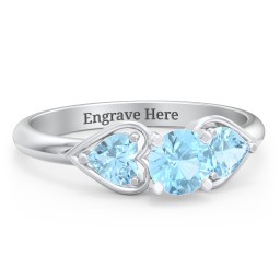 1/2 ct. Round Gemstone Engagement Ring with Heart Stones in 925 Sterling Silver with Blue Topaz