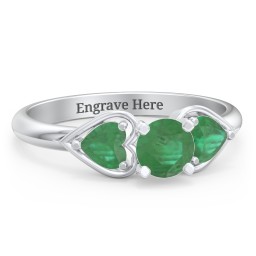 1/2 ct. Round Gemstone Engagement Ring with Heart Stones in 925 Sterling Silver with Emerald