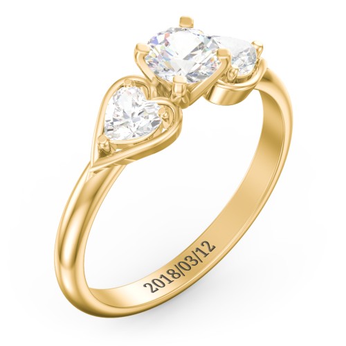 1/2 ct. Round Gemstone Engagement Ring with Heart Stones – 10K Yellow Gold with Cubic Zirconia