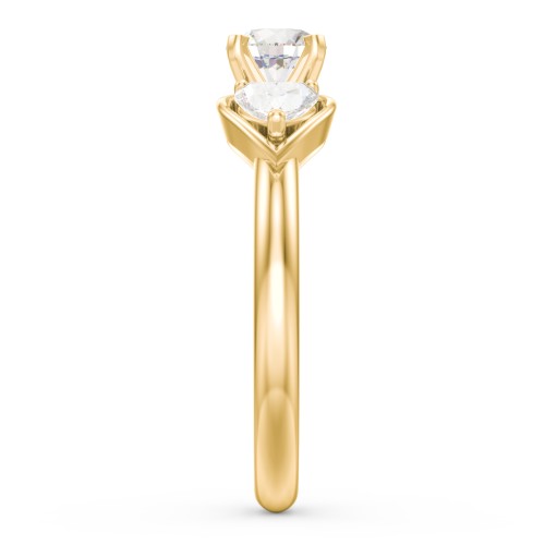1/2 ct. Round Gemstone Engagement Ring with Heart Stones – 10K Yellow Gold with Cubic Zirconia