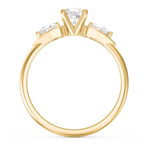 1/2 ct. Round Gemstone Engagement Ring with Heart Stones – 10K Yellow Gold with Cubic Zirconia