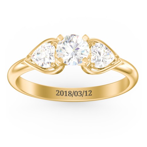 1/2 ct. Round Gemstone Engagement Ring with Heart Stones – 10K Yellow Gold with Cubic Zirconia
