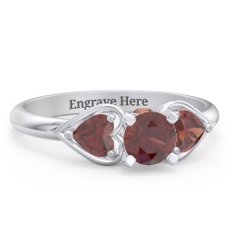 1/2 ct. Round Gemstone Peek-A-Boo Engagement Ring with Heart Stones in 925 Sterling Silver with Garnet