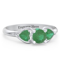 1/2 ct. Round Gemstone Peek-A-Boo Engagement Ring with Heart Stones in 925 Sterling Silver with Emerald