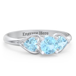 1/2 ct. Round Gemstone Peek-A-Boo Engagement Ring with Heart Stones in 925 Sterling Silver with Blue Topaz