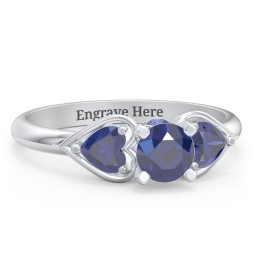1/2 ct. Round Gemstone Peek-A-Boo Engagement Ring with Heart Stones in 925 Sterling Silver with Blue Sapphire