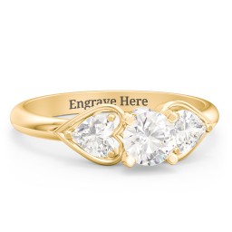 1/2 ct. Round Gemstone Peek-A-Boo Engagement Ring with Heart Stones in 10K Solid Yellow Gold with Cubic Zirconia