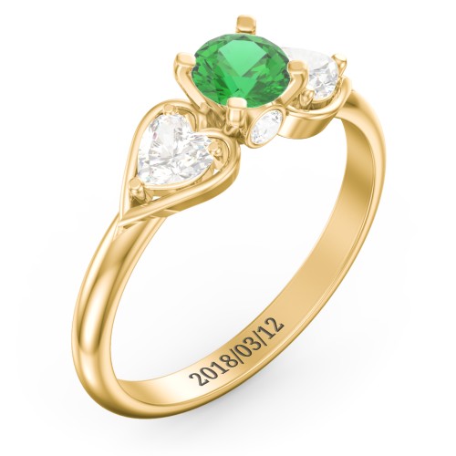 1/2 ct. Round Gemstone Peek-A-Boo Engagement Ring with Heart Stones – 10K Yellow Gold with Emerald and Cubic Zirconia