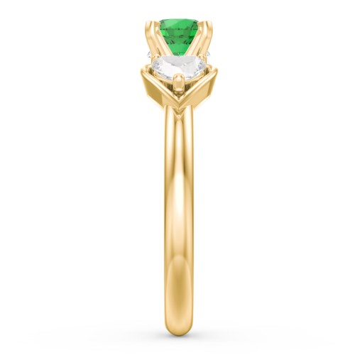 1/2 ct. Round Gemstone Peek-A-Boo Engagement Ring with Heart Stones – 10K Yellow Gold with Emerald and Cubic Zirconia