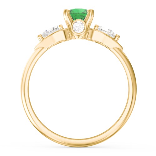 1/2 ct. Round Gemstone Peek-A-Boo Engagement Ring with Heart Stones – 10K Yellow Gold with Emerald and Cubic Zirconia