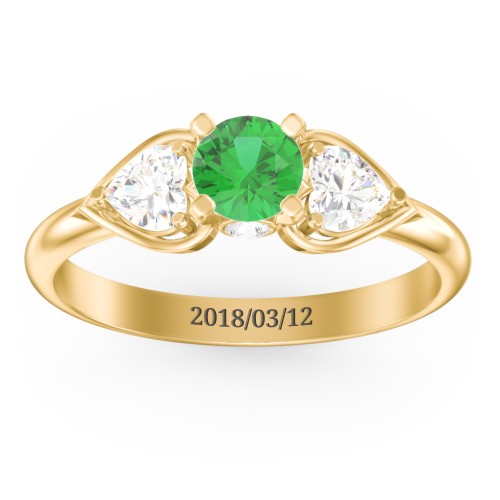 1/2 ct. Round Gemstone Peek-A-Boo Engagement Ring with Heart Stones – 10K Yellow Gold with Emerald and Cubic Zirconia