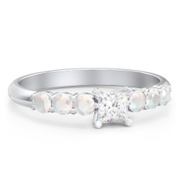 1/4 ct. Princess Gemstone Engagement Ring with Side Gemstones