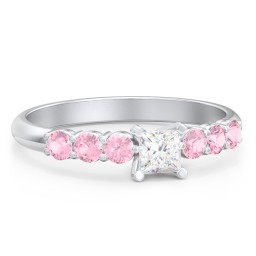 1/4 ct. Princess Gemstone Engagement Ring with Side Gemstones