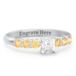 1/4 ct. Princess Gemstone Engagement Ring with Side Gemstones