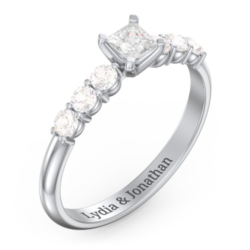 1/4 ct. Princess Gemstone Engagement Ring with Side Gemstones