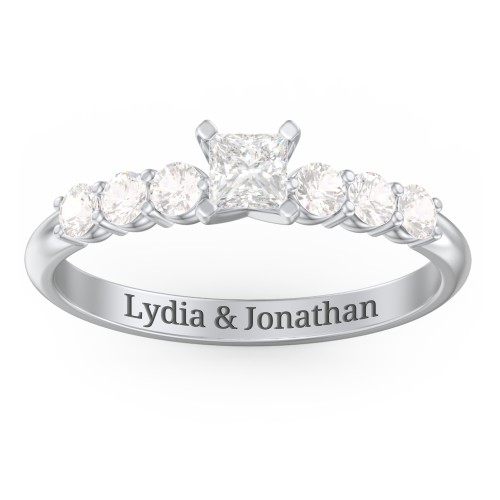 1/4 ct. Princess Gemstone Engagement Ring with Side Gemstones – Sterling Silver with White Premium Zirconia and Cubic Zirconia